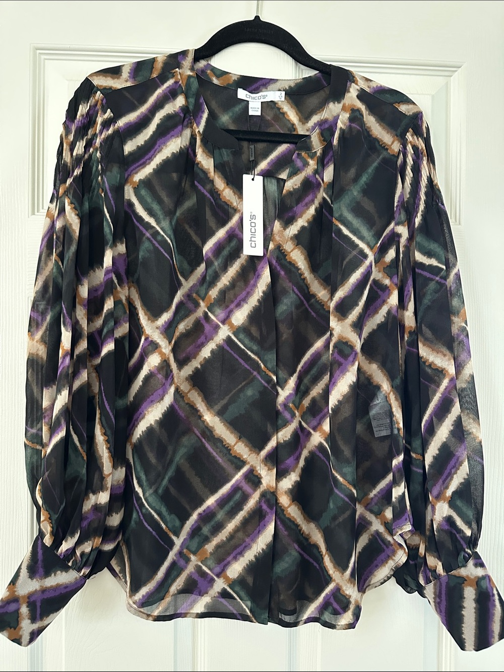 Fall/winter black blouse with plaid pattern